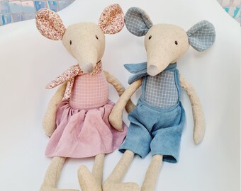 Personalised Mouse, Linen Handmade Toy, Soft toy mouse, personalised teddy, custom plush toy, 1st Birthday Gift, Boy Mouse, Girl Mouse