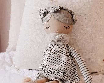 Personalized rag doll , cloth doll , custom gift for girl , handmade gift for kids , personalised birthday present, embroidered keepsake toy