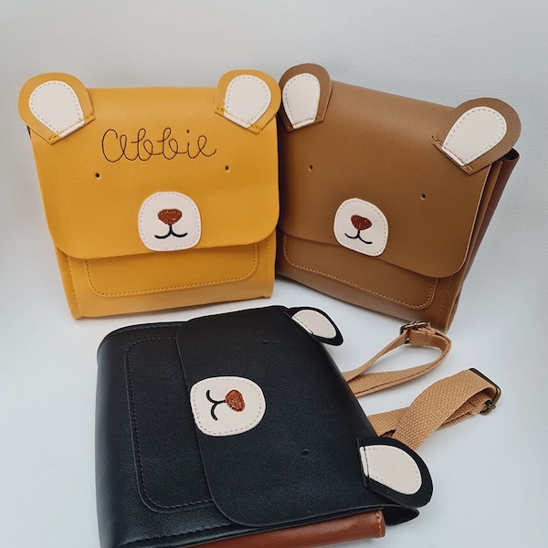 Personalised Teddy Bear Leather Backpack, Teddy Bear Bag, Kids Brown Cute Backpack, My First Bag, Personalised Backpack, Embroidered Bag