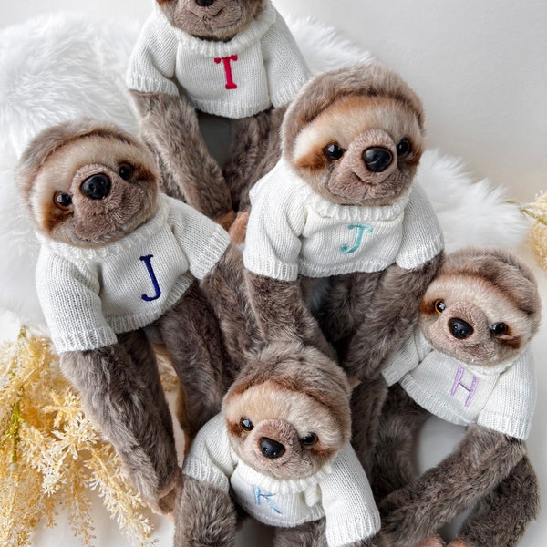 Personalized sloth, hanging sloth soft toy, sloth gift, custom embroidered sloth, sloth teddy, cute sloth, cuddly sloth