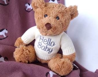 Adorable Personalised Teddy Bear - Customised Gift with Personal Message - Perfect for 1st Birthday or New Baby - Cute & Cuddly Baby Gift