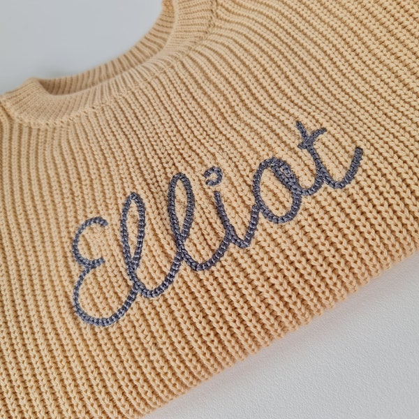 Personalised knitted oversize jumper for kids, Custom Jumper with name for toddlers, Slouchy Soft Kids Sweater, Embroidered Jumper