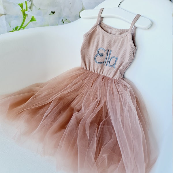 Personalised Ballerina Tulle Dress,  Flower Girl Dress, Princess Baby Girls Dress, Infant Clothes, Kids Clothing, Lace Tutu