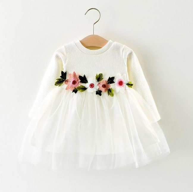 Princess Tulle Flower Girl Dress Long Sleeve Princess Dress | Etsy UK