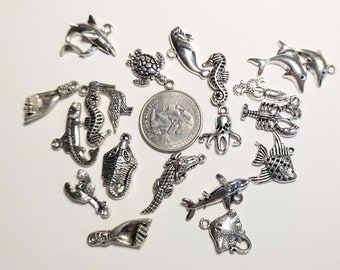 Silver Metal Charms Jewelry Components Nautical Sea Animals