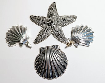 Silver Metal Charms Pendants Jewelry Components Nautical Sea Life Shells