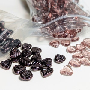 Czech Pressed Glass Metallic Purple Bronze Transparent Purple Leaf Beads