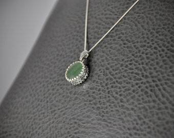 Aventurine 14mm cabochon in sterling silver pendant and Bail