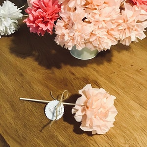 Set 10 Paper flowers pom pom - Crepe paper flowers - decorations, centerpieces, placeholders, baptism, wedding, communion