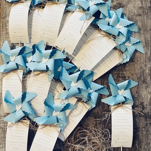 Set 10 Girandole di carta + tag + fiocco - Pinwheel gift favor - moulin à vent -segnaposto feste di compleanno, battesimo, baby shower