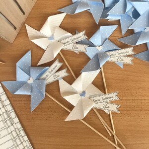 Set 10 Girandole di carta tag fiocco Pinwheel gift favor moulin à vent segnaposto feste di compleanno, battesimo, baby shower con tag