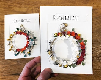 Mini decorative garland with floral details in colored cardboard, bells and personalized writing + white or kraft cardboard