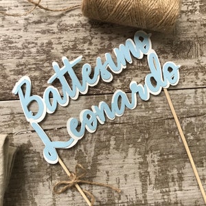 Personalized cake topper in double bi-color cardboard and decorative bow