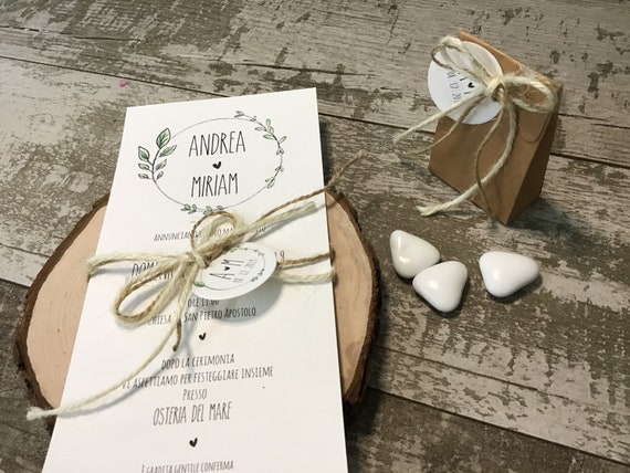 Partecipazione Matrimonio Floreale con Tag e Busta Kraft