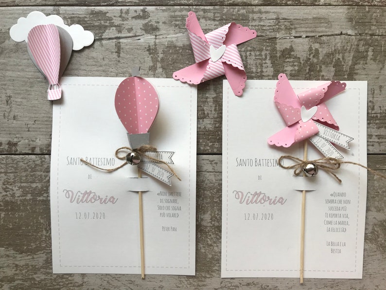 Set 10 Girandole di carta tag fiocco Pinwheel gift favor moulin à vent segnaposto feste di compleanno, battesimo, baby shower + cartoncino grande