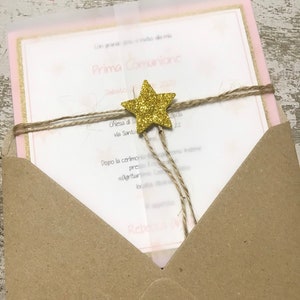 Stars invitation card for communion, baptism, birthday, confirmation. Also included in the set are tags + lanyard + matching envelope customizable