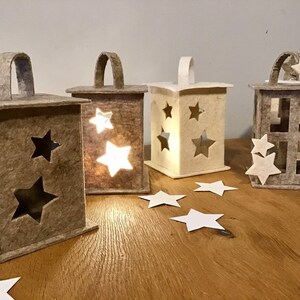 Felt lantern with stars in different colors, Christmas decoration, centerpiece, favor, placeholder for events