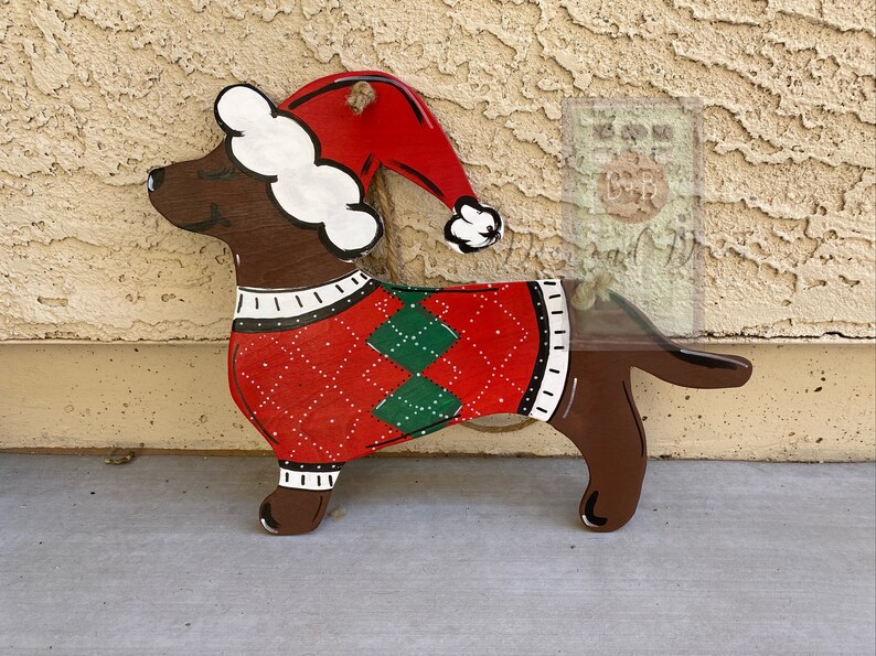 Weiner Dog Christmas Dog Door Hanger Dachshund Door Hanger Etsy