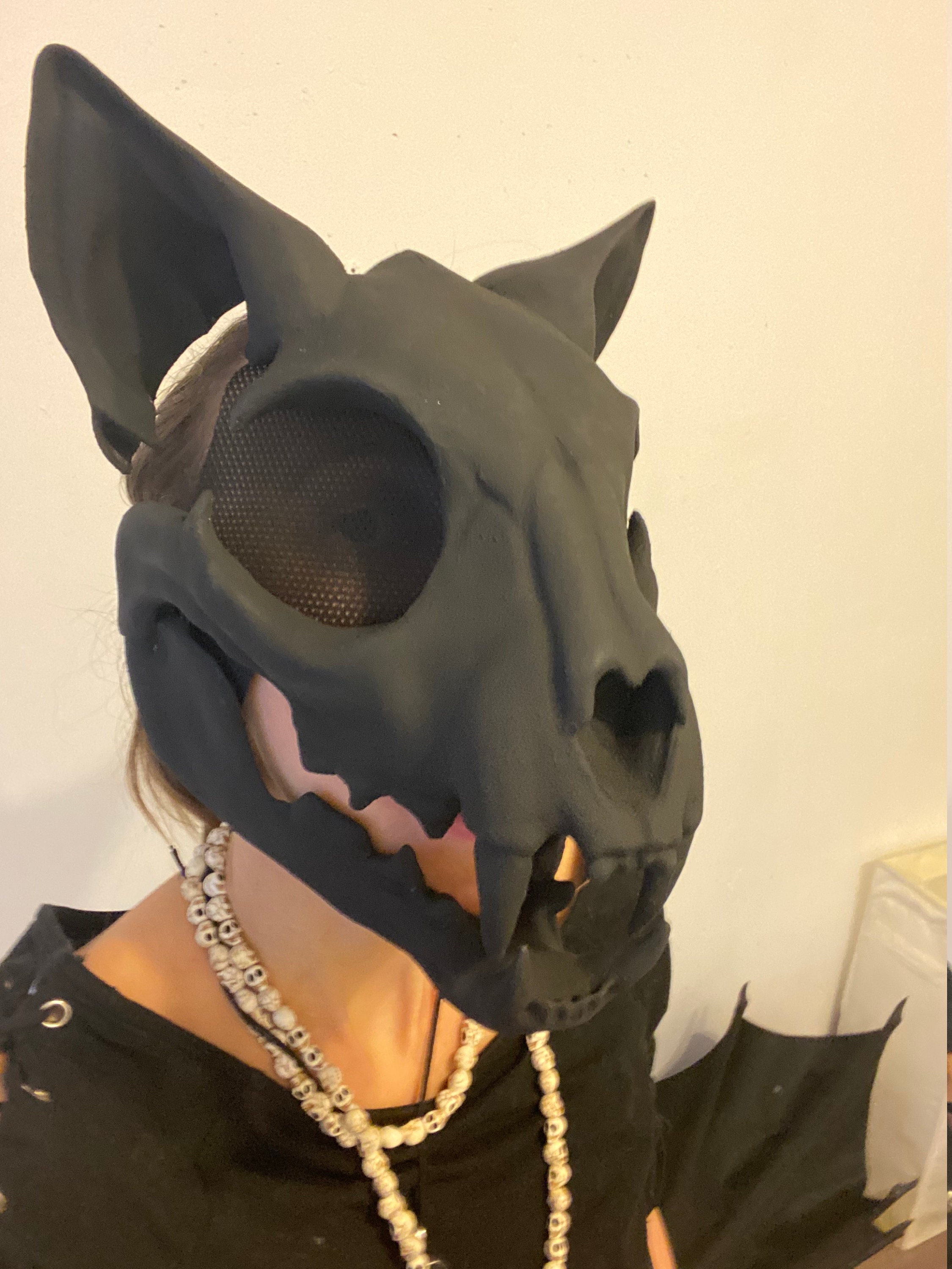 Movable Cat Skull Mask with EyeMesh / Cat Skull Moving Jaw Etsy