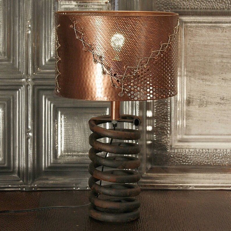 Coil Lamp with COPPER SHADE Truck Spring Steampunk Industrial Lamp Metal Lamp Metal Shade Table Lamp Lighting