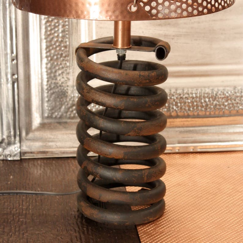 Coil Lamp with COPPER SHADE Truck Spring Steampunk Industrial Lamp Metal Lamp Metal Shade Table Lamp Lighting