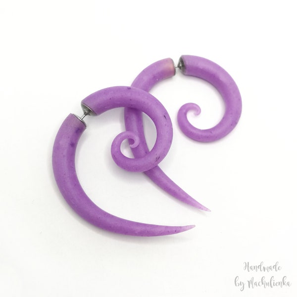 Pastel purple fake gauge earring, polymer clay taper, fake spiral plug, colorful gauge, faux piercing, colorful jewelry, baby pink faux plug