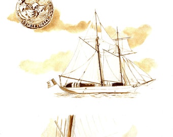 Illustration of sailboat school star / Navy / watercolours