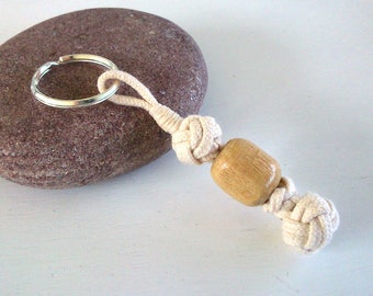 Sailor knot key ring with wooden bead.