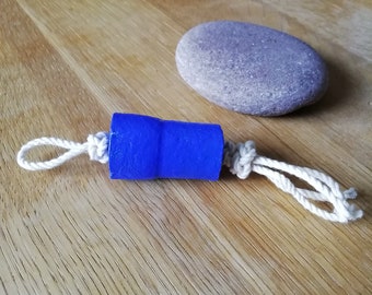 One-of-a-kind keyring made from a cork painted in blue