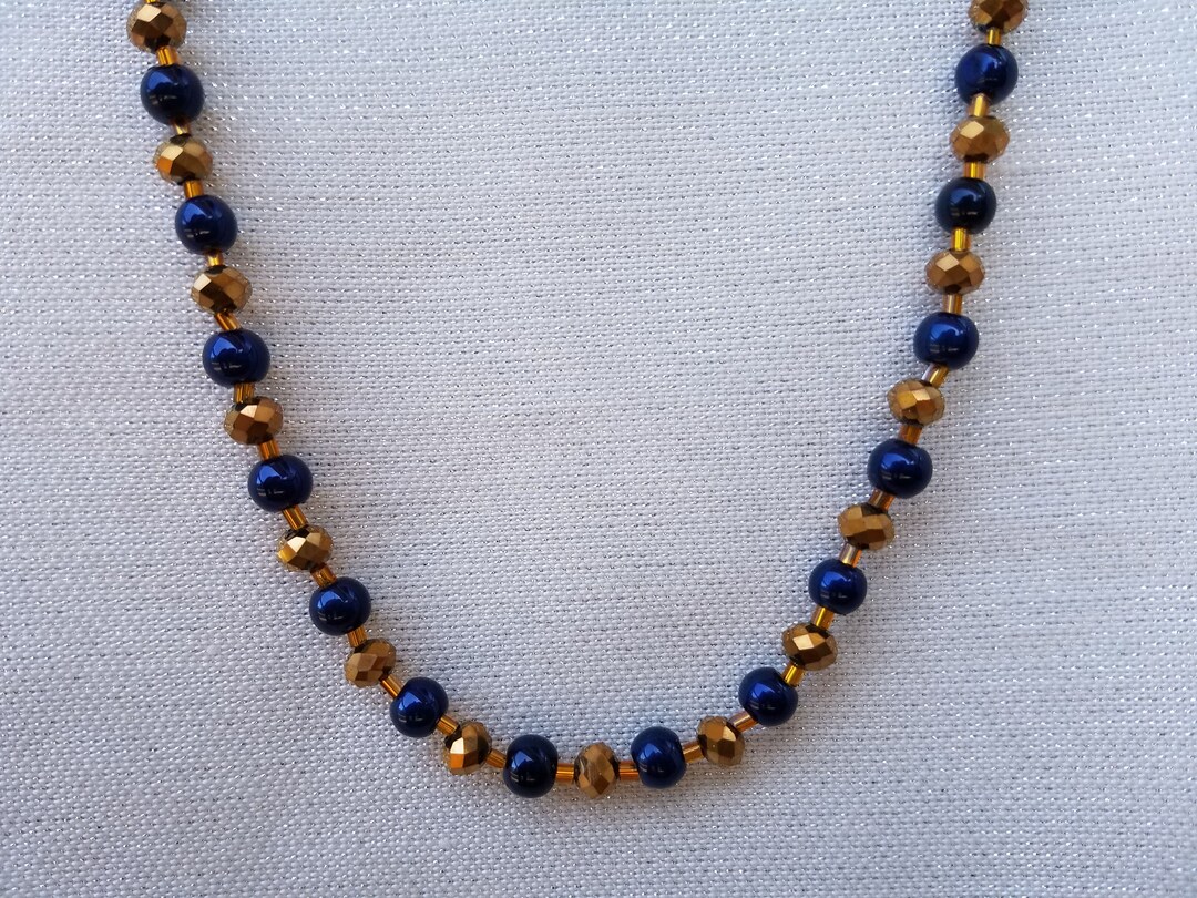 Stunning Midnight Navy Blue and Sparkly Copper Bead Necklace - Etsy