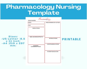 Pharmacology Template, Nursing Student Drug Card (Printable PDF)