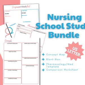 Nursing School Study Bundle, US Letter Printable, Nurse Concept Map Template, Nursing Template, Medication Template, Nursing Study Templates