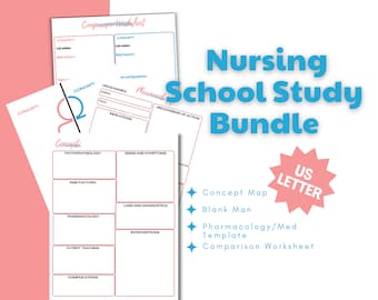 Nursing School Study Template Bundle: Concept Maps, Pharmacology (US Letter Printable)