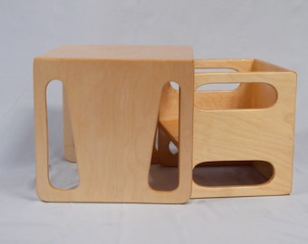 Montessori Table and Chair Set for Kids, 1 Cube Chair and 1 Cube Table Nesting Weaning Table and Chair Set for Toddlers to Preschool