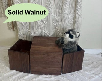 Montessori Toddler Table and Chair Set - 2 Cube Chairs and 1 Cube Table - Natural Walnut Nesting Weaning Set - Handmade in the USA