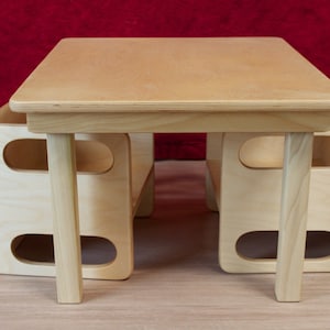 Montessori Table and Chair Set - 22&quot; x 26&quot; Table with 2 Cube Chairs - Toddler Cube Chair and Table Set with Customizable Legs