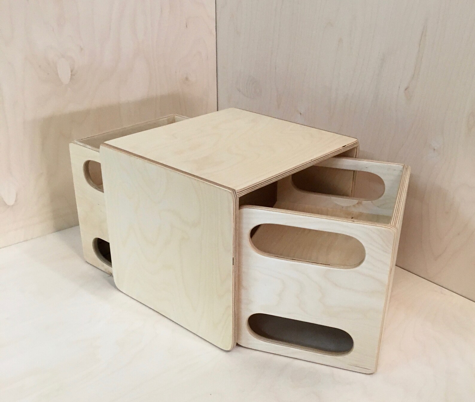 Montessori Cube Table and Cube Chair Set - 1 Large Cube and 2 Small ...