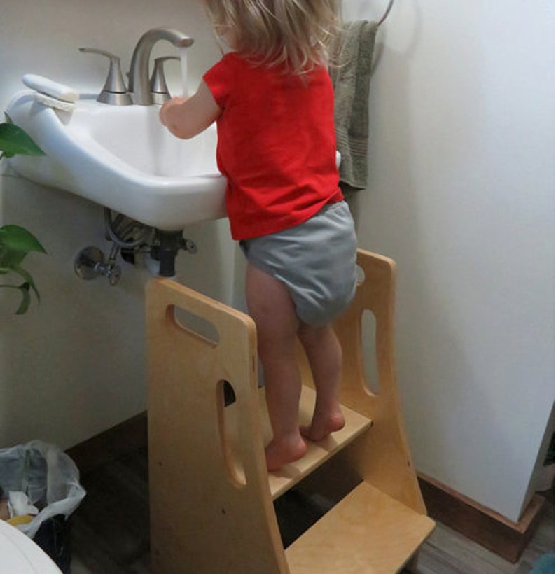Toddler Step Stool Perfect for Bathroom, Kitchen and Toilet Safe and Sturdy Wood Design, Adults Can Use Too image 1