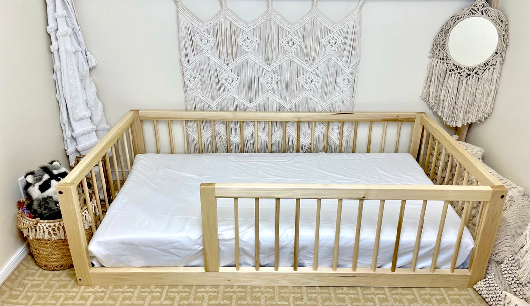 Montessori Floor Bed With Rails, Toddler Bed, Montessori Bed