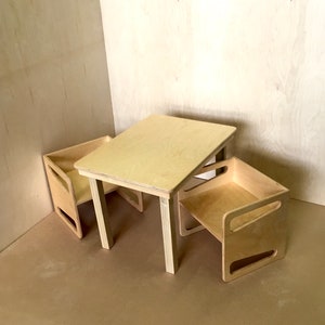 Kubusstoel 4 en tafelset voor kinderen, speenstoel en tafelset, houten Montessori kubusstoel en verstelbare tafelset voor peuters afbeelding 10