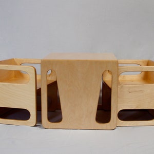 Montessori Table and Chair Set - 2 Cube Chairs and 1 Cube Table Nesting Weaning Set for Kids