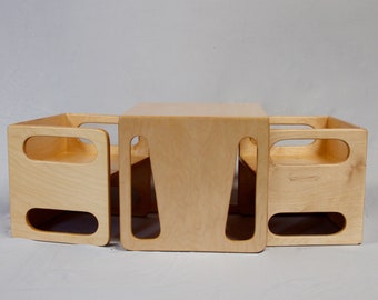 Montessori Table and Chair Set - 2 Cube Chairs and 1 Cube Table Nesting Weaning Set for Kids