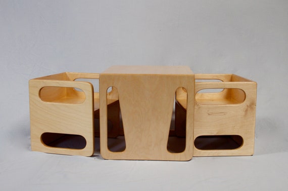 Montessori Table and Chair Set - 2 Cube Chairs and 1 Cube Table Nesting Weaning Set for Kids