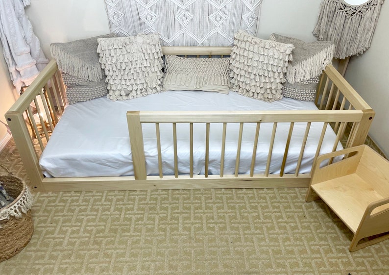 Montessori Floor Bed with Rails, Toddler Bed, Montessori Bed, Handmade in the USA image 2