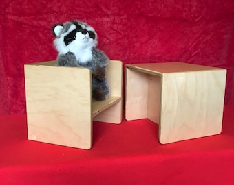 Montessori Cube Chair - Pre-Finished Maple 2 Seat Height Toddler Chair Weaning Cube Chair