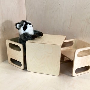 Montessori Cube Table and Cube Chair Set - 1 Large Cube and 2 Small Cubes - Nesting Weaning Table and Chair Set, Handmade in the USA