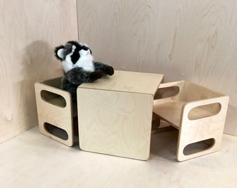 Montessori Cube Chair & Table Set - 2 Small and 1 Large - Nesting Weaning Set for Infant, Toddler, preschool - Handmade in the USA