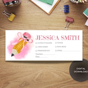 PERSONALIZED SCHOOL ENVELOPE | Coquette Bow Envelope, Back to School Envelope, Money Envelopes, Digital Editable Printable