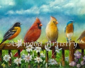 Bird print, cardinal, bird art songbirds, bird painting cardinal, bird print robin, robin, bluebird, oriole bird print, Mother's Day