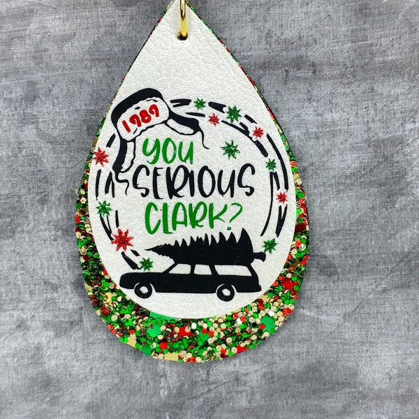 Double Layer Christmas Vacation Glitter Faux Leather Earrings* Christmas* You Serious Clark* National Lampoons Christmas Vacation*